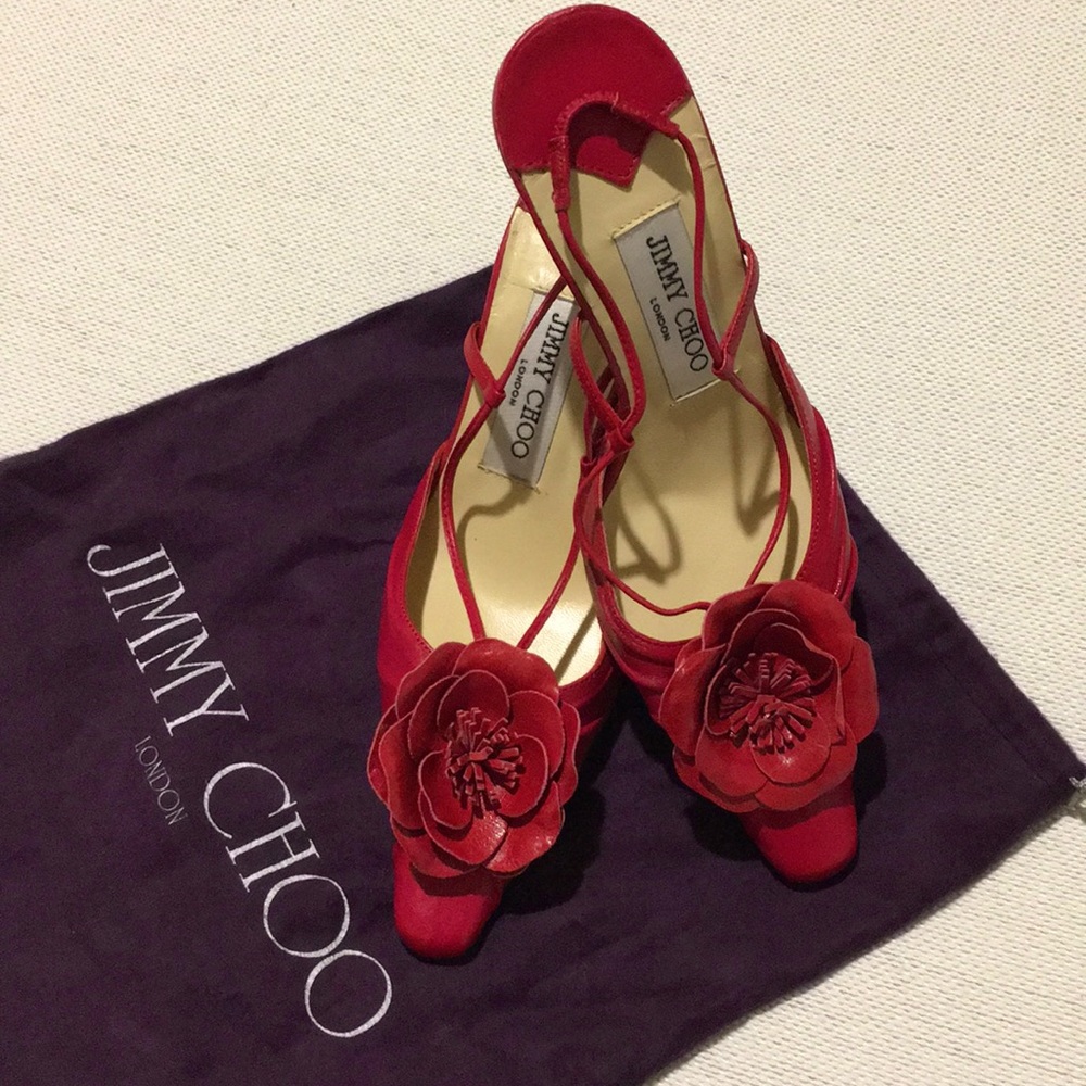 Jimmy Choo New Red Leather Slingback Heel